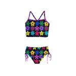 Colorful flowers on a black background pattern                                                            Girls  Tankini Swimsuit