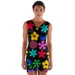 Colorful flowers on a black background pattern                                                               Wrap Front Bodycon Dress