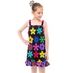 Colorful flowers on a black background pattern                                                         Kids  Overall Dress