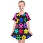 Colorful flowers on a black background pattern                                                         Kids  Smock Dress