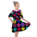 Colorful flowers on a black background pattern                                                         Kids  Shoulder Cutout Chiffon Dress