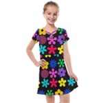 Colorful flowers on a black background pattern                                                          Kids  Cross Web Dress