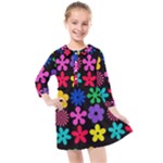 Colorful flowers on a black background pattern                                                          Kids  Quarter Sleeve Shirt Dress