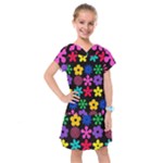 Colorful flowers on a black background pattern                                                             Kids  Drop Waist Dress