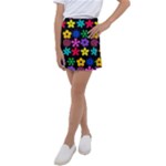 Colorful flowers on a black background pattern                                                               Kids  Tennis Skirt