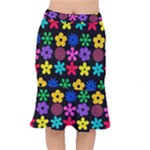 Colorful flowers on a black background pattern                                                                Short Mermaid Skirt