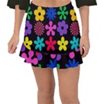 Colorful flowers on a black background pattern                                                            Fishtail Mini Chiffon Skirt
