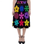 Colorful flowers on a black background pattern                                                           Folding Skater Skirt