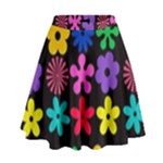 Colorful flowers on a black background pattern                                                              High Waist Skirt