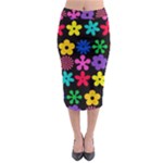 Colorful flowers on a black background pattern                                                              Midi Pencil Skirt