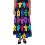 Colorful flowers on a black background pattern                                                          Flared Maxi Skirt