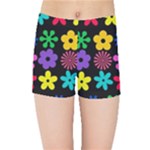 Colorful flowers on a black background pattern                                                           Kids  Skinny Shorts