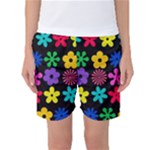 Colorful flowers on a black background pattern                                                           Women s Basketball Shorts