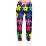 Colorful flowers on a black background pattern                                                            Women velvet Drawstring Pants