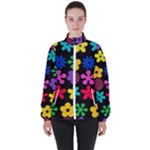Colorful flowers on a black background pattern                                                            High Neck Windbreaker (Women)
