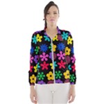 Colorful flowers on a black background pattern                                                            Wind Breaker (Women)
