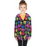 Colorful flowers on a black background pattern                                                            Kids  Double Breasted Button Coat