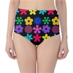 Colorful flowers on a black background pattern                                                            High-Waist Bikini Bottoms