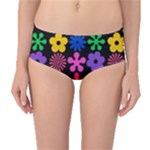 Colorful flowers on a black background pattern                                                            Mid-Waist Bikini Bottoms