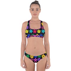 Colorful flowers on a black background pattern                                                           Cross Back Hipster Bikini Set from ArtsNow.com