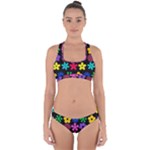 Colorful flowers on a black background pattern                                                           Cross Back Hipster Bikini Set
