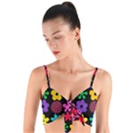 Colorful flowers on a black background pattern                                                           Woven Tie Front Bralet