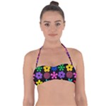 Colorful flowers on a black background pattern                                                            Halter Bandeau Bikini Top