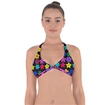 Colorful flowers on a black background pattern                                                           Halter Neck Bikini Top