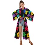 Colorful flowers on a black background pattern                                                         Maxi Kimono
