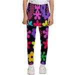 Colorful flowers on a black background pattern                Kids  Skirted Pants