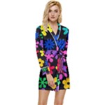 Colorful flowers on a black background pattern                                   Long Sleeve Satin Robe
