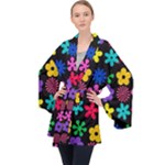 Colorful flowers on a black background pattern                                                            Velvet Kimono Robe