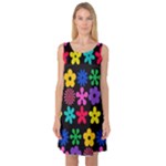 Colorful flowers on a black background pattern                                                            Sleeveless Satin Nightdress