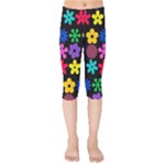 Colorful flowers on a black background pattern                                                           Kids  Capri Leggings