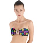 Colorful flowers on a black background pattern                                                       Twist Bandeau Bikini Top