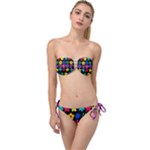 Colorful flowers on a black background pattern                                                         Twist Bandeau Bikini Set