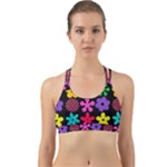 Colorful flowers on a black background pattern                                                            Back Web Sports Bra