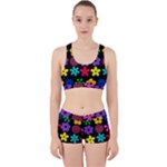 Colorful flowers on a black background pattern                                                            Work It Out Sports Bra Set