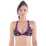 Colorful flowers on a black background pattern                                                           Plunge Bikini Top