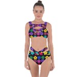 Colorful flowers on a black background pattern                                                            Bandaged Up Bikini Set