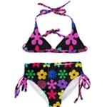 Colorful flowers on a black background pattern                                                           Kids  Classic Bikini Set