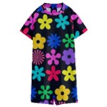 Colorful flowers on a black background pattern                                                          Kids  Boyleg Half Suit Swimwear