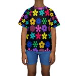 Colorful flowers on a black background pattern                                                             Kid s Short Sleeve Swimwear