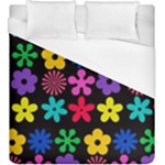 Colorful flowers on a black background pattern                                                             Duvet Cover (King Size)