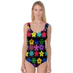 Colorful flowers on a black background pattern                                                            Princess Tank Leotard