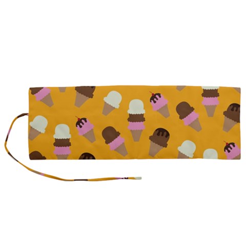Ice cream on an orange background pattern                                                          Roll Up Canvas Pencil Holder (M) from ArtsNow.com