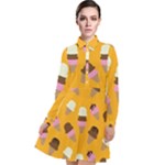 Ice cream on an orange background pattern                                                         Long Sleeve Chiffon Shirt Dress