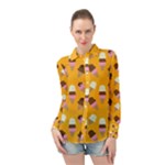 Ice cream on an orange background pattern                                                           Long Sleeve Chiffon Shirt