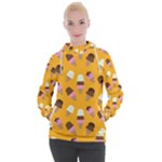 Ice cream on an orange background pattern                                                           Women s Hooded Pullover