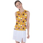 Ice cream on an orange background pattern                                                            Women s Sleeveless Mesh Sports Top